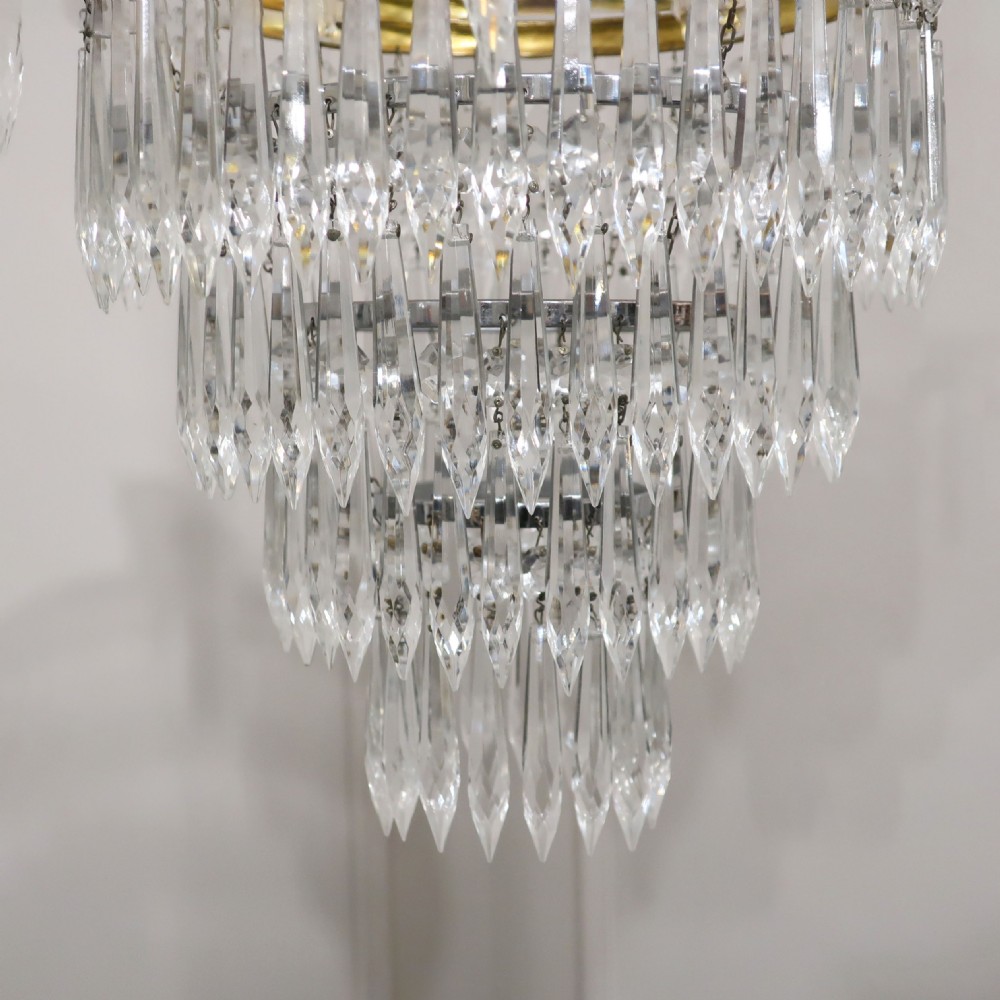 Art Deco Four Tier Crystal Glass Chandelier View V