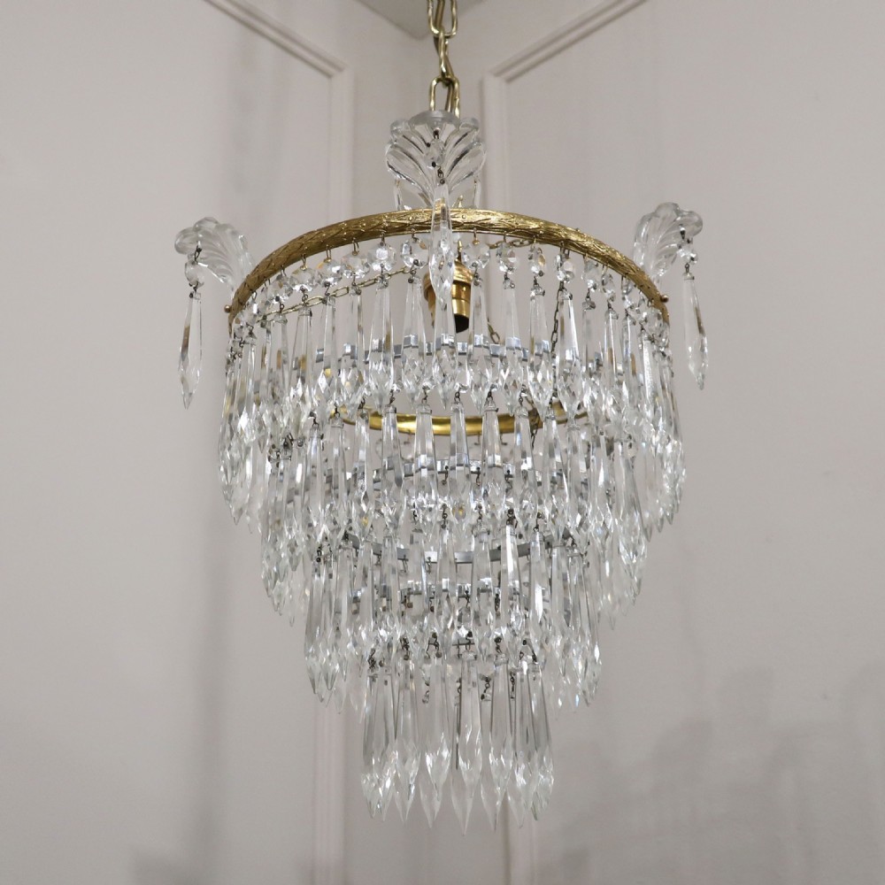 Art Deco Four Tier Crystal Glass Chandelier View VI