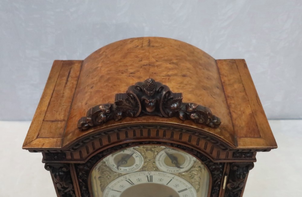 German Black Forest Three Train Walnut Bracket Clock by Lenzkirch View VI