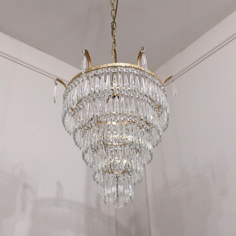 Art Deco Five Tier Crystal Glass Chandelier View II