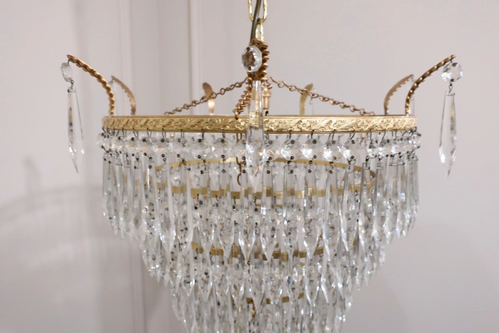 Art Deco Five Tier Crystal Glass Chandelier View V