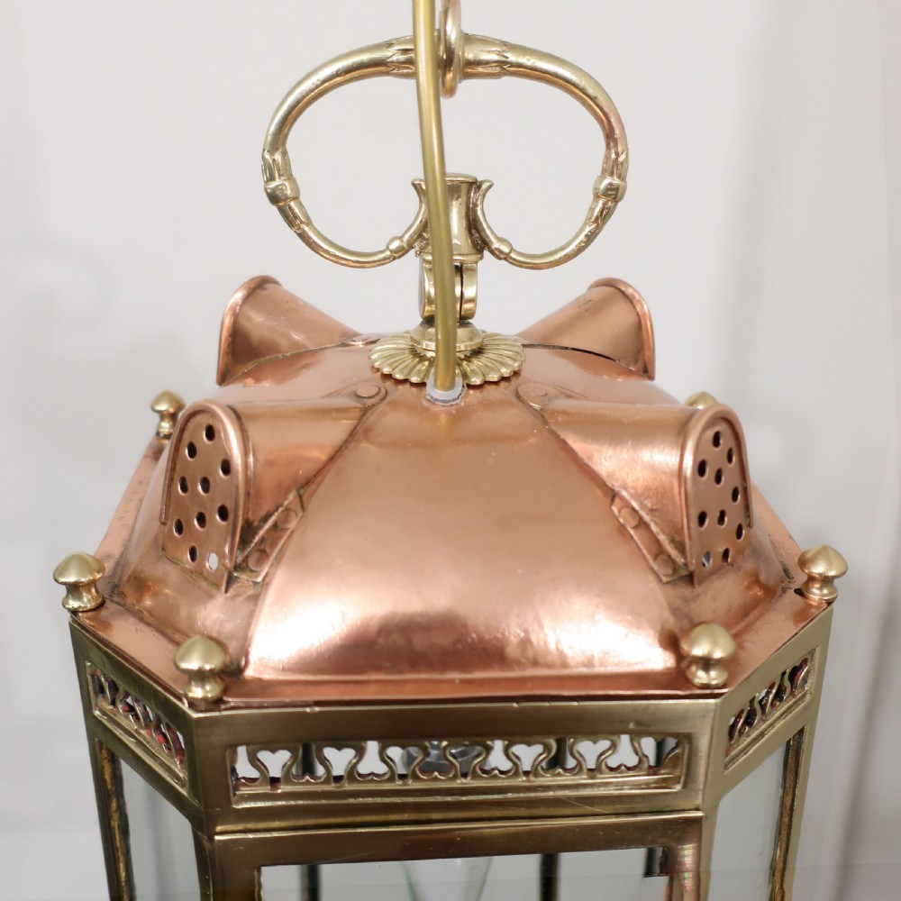 Victorian Brass and Copper Hall Lantern View XI
