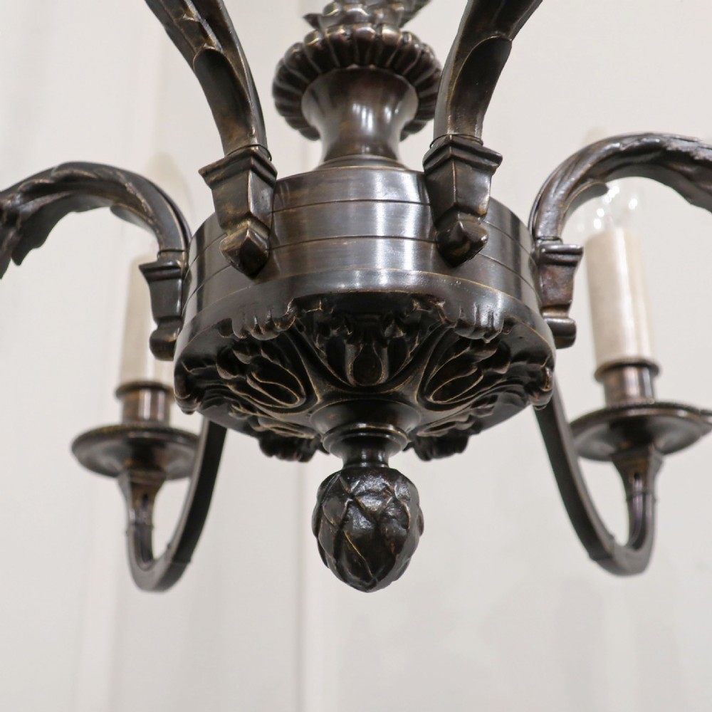 French Bronzed Six Arm Chandelier View XIII