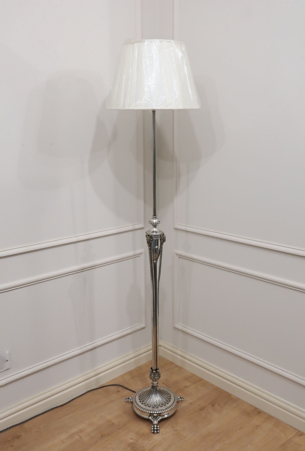 Victorian Adams Style Silver Standard Floor Lamp
