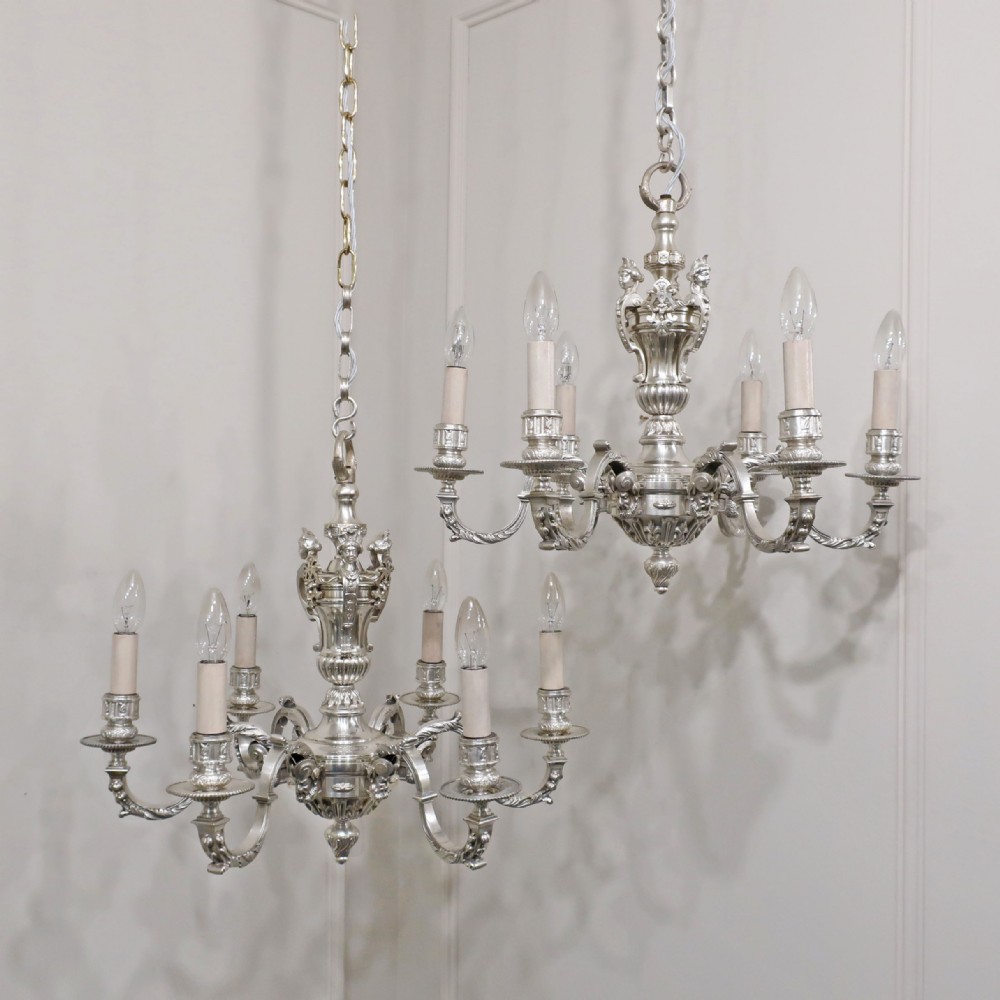 Pair of Edwardian Silver French Style Mazarin Chandeliers by G.E.C