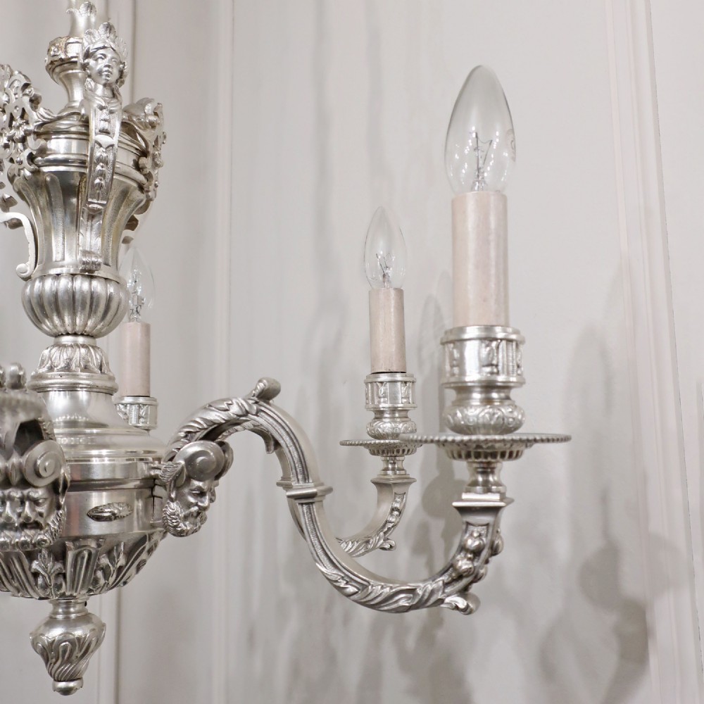 Pair of Edwardian Silver French Style Mazarin Chandeliers by G.E.C View X