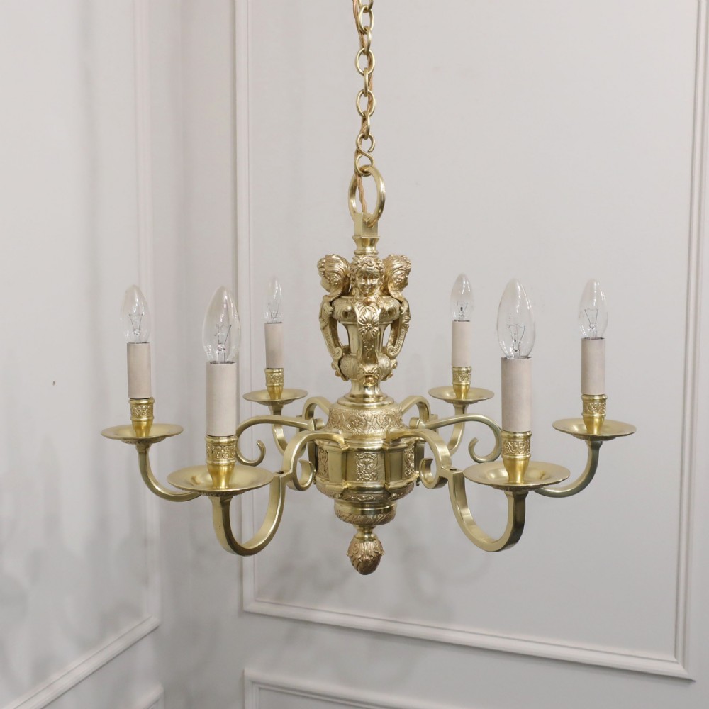 Edwardian French Style Gilt Bronze Six Arm Chandelier