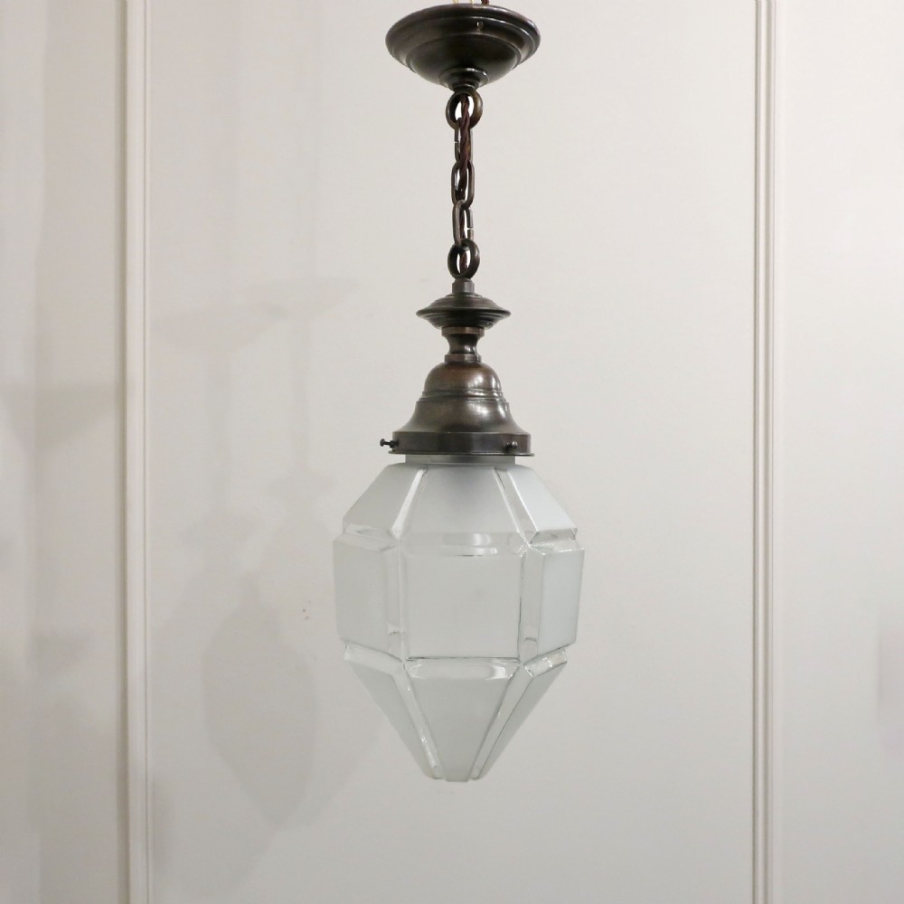 Art Deco Frosted Glass Hexagonal Pendant Light