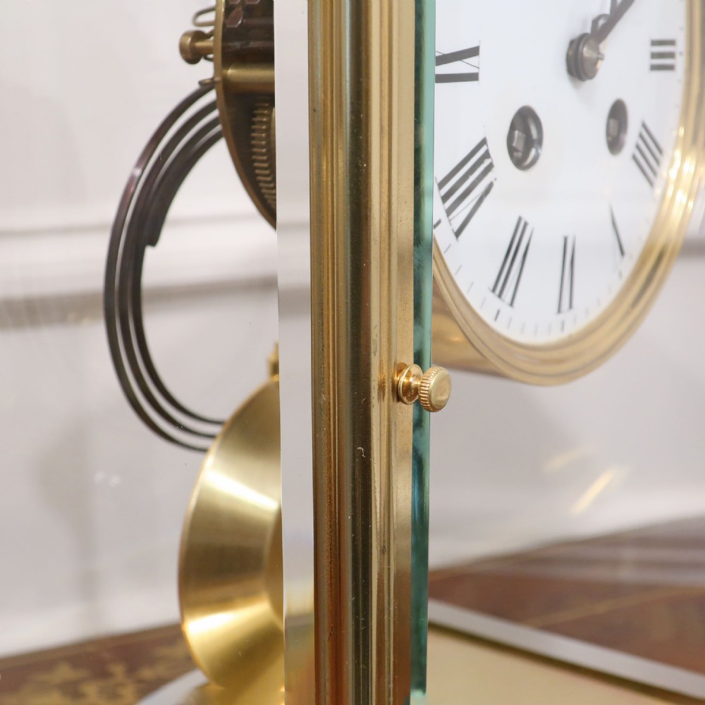 French Brass Gorge Case Four Glass Mantel Clock View VI
