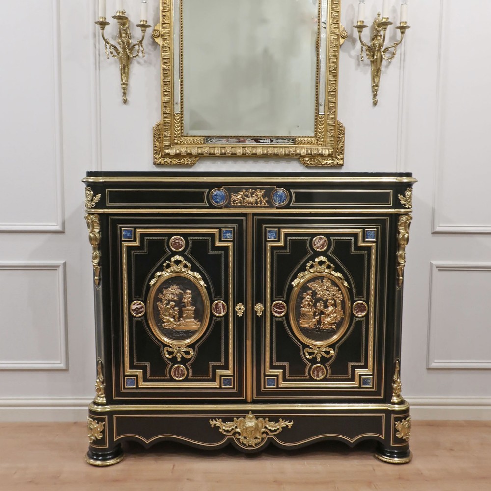 French Louis Philippe Ebonised  Side Cabinet Attributed to Monbro