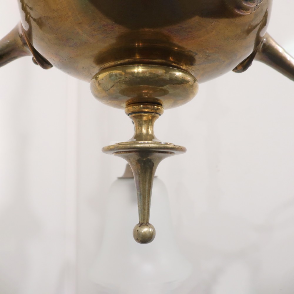 Art Nouveau Bronze Chandelier with Glass Shades View XV