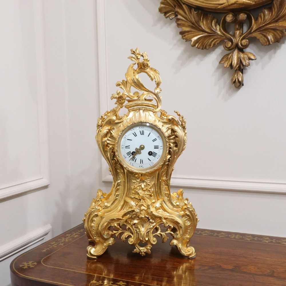 French Louis XV Style Gilt Brass Mantel Clock by Japy Freres