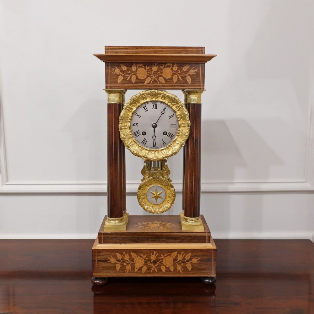 French Rosewood Portico Mantel Clock