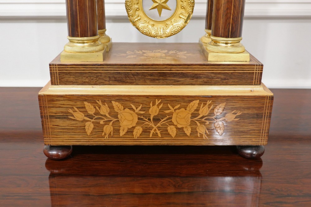 French Rosewood Portico Mantel Clock View V