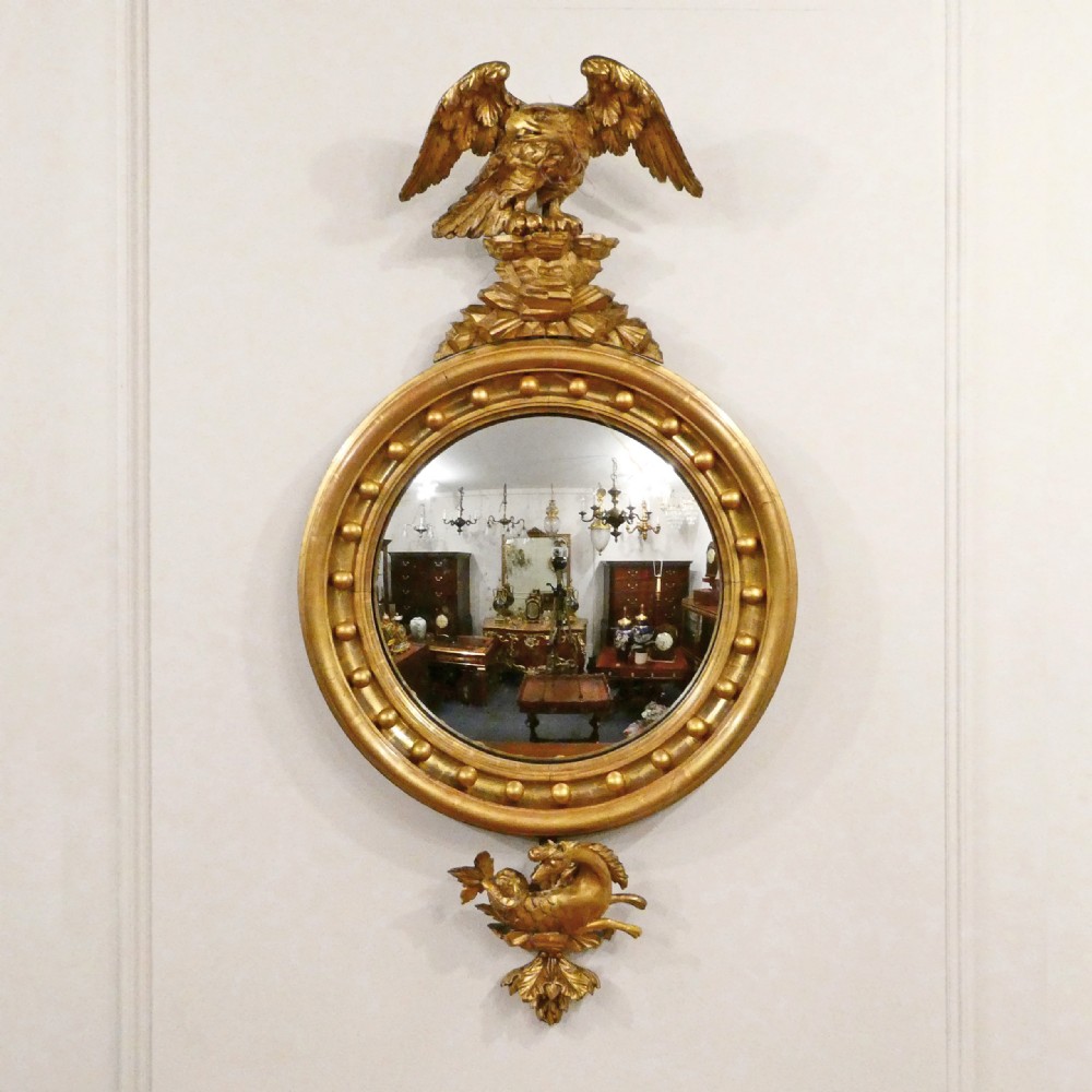 Regency Carved Giltwood Convex Wall Mirror