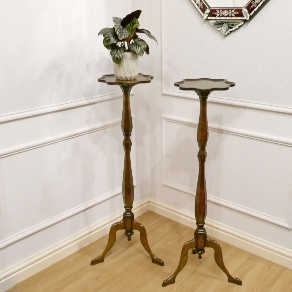 Pair of Edwardian Oak Torchères or Plants Stands