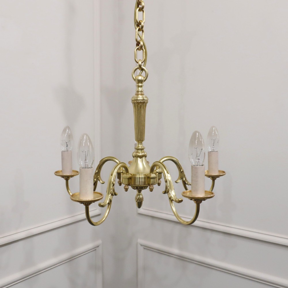 French Gilt Bronze Five Arm Chandelier by Petitot