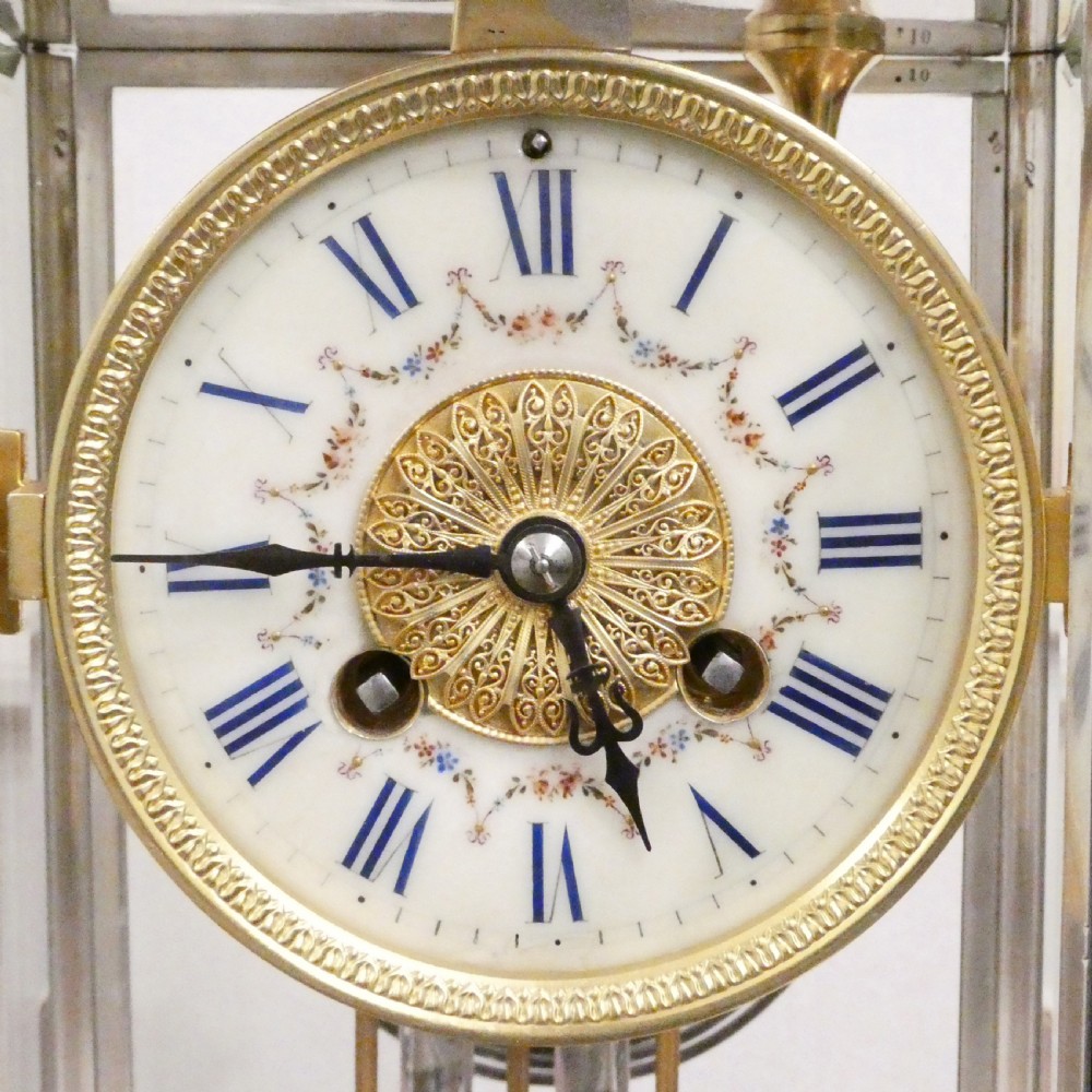 French Silver Four Glass Mantel Clock by Vincenti View III