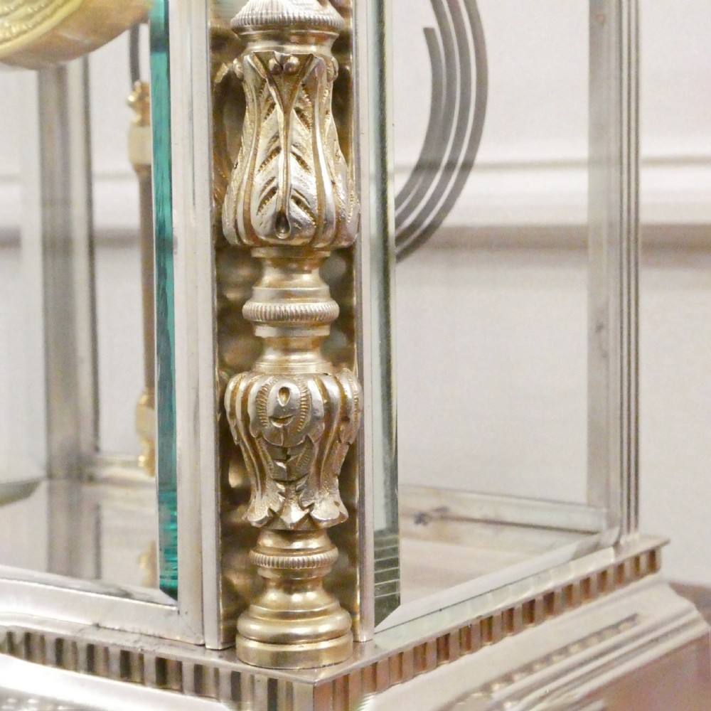 French Silver Four Glass Mantel Clock by Vincenti View VI