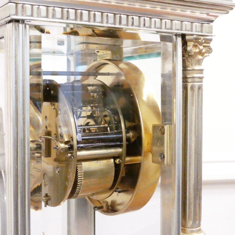 French Silver Four Glass Mantel Clock by Vincenti View IX