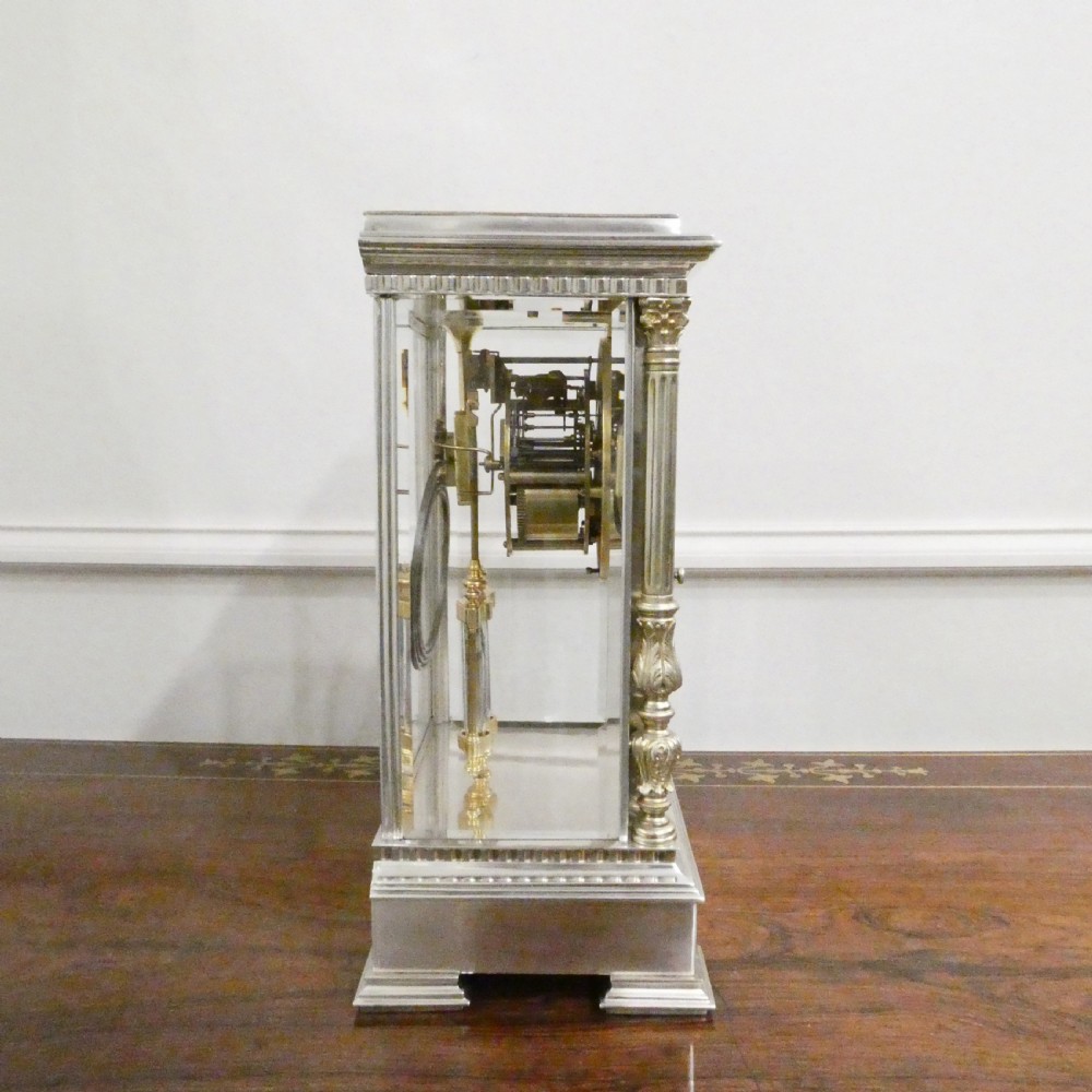 French Silver Four Glass Mantel Clock by Vincenti View X