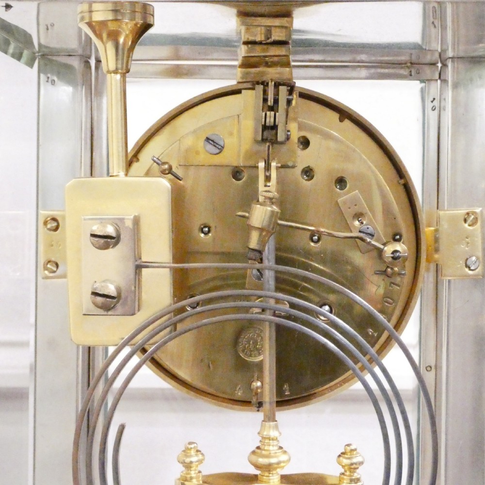 French Silver Four Glass Mantel Clock by Vincenti View XII