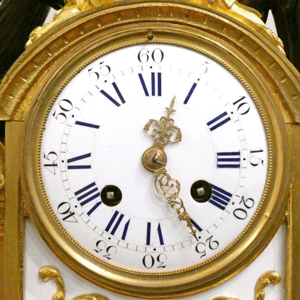 French Louis XVI Style Bronze & Marble Mantel Clock by Vincenti View II