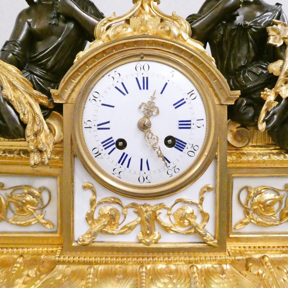French Louis XVI Style Bronze & Marble Mantel Clock by Vincenti View VII