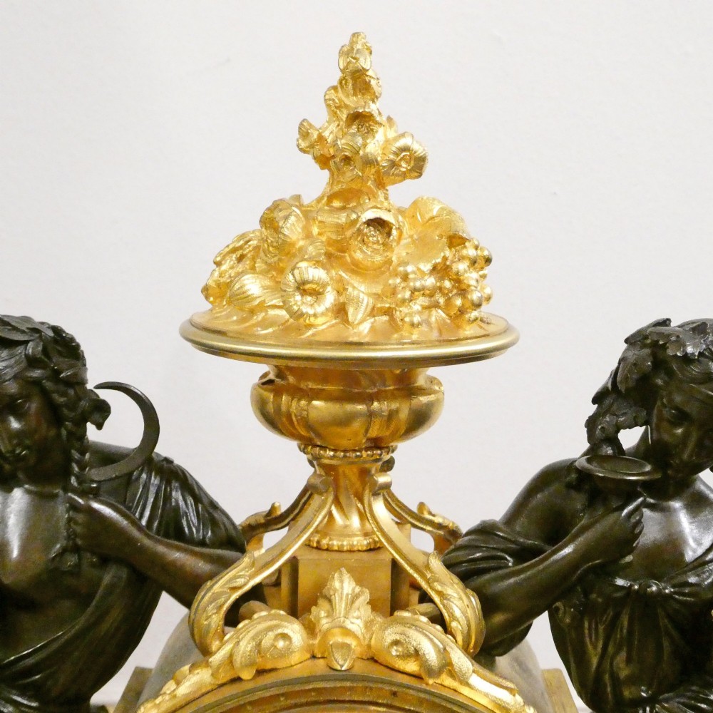 French Louis XVI Style Bronze & Marble Mantel Clock by Vincenti View VIII