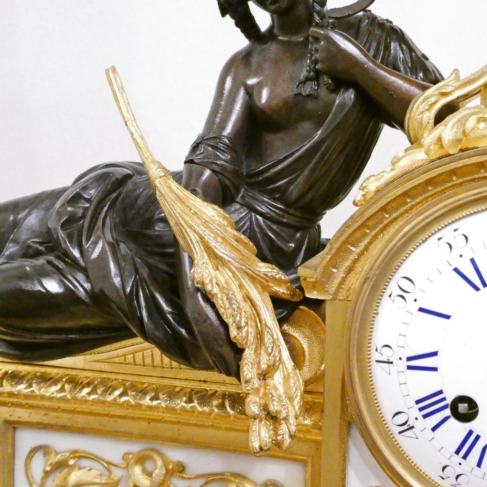French Louis XVI Style Bronze & Marble Mantel Clock by Vincenti View IX