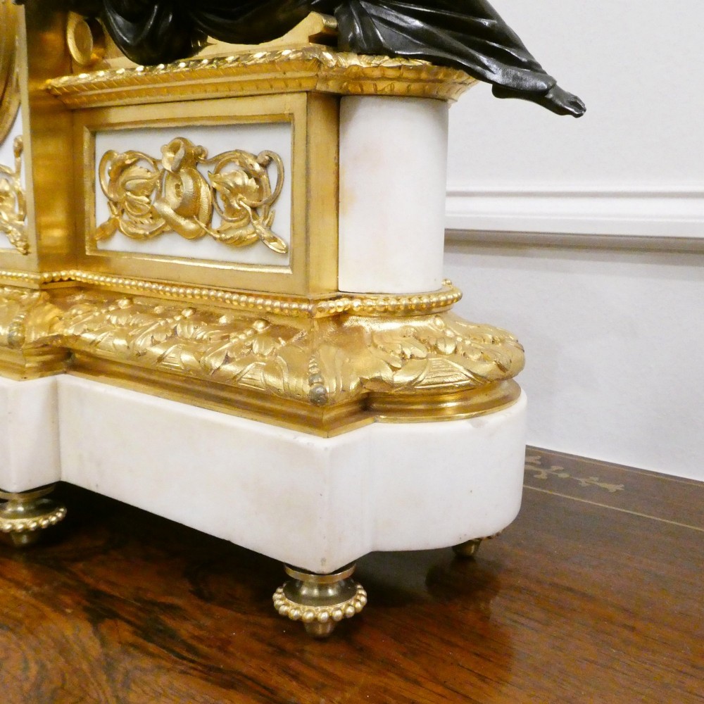 French Louis XVI Style Bronze & Marble Mantel Clock by Vincenti View XII