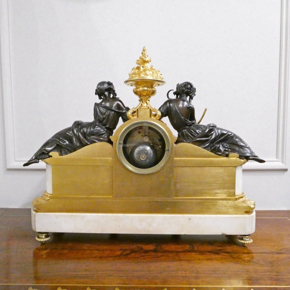 French Louis XVI Style Bronze & Marble Mantel Clock by Vincenti View XIII