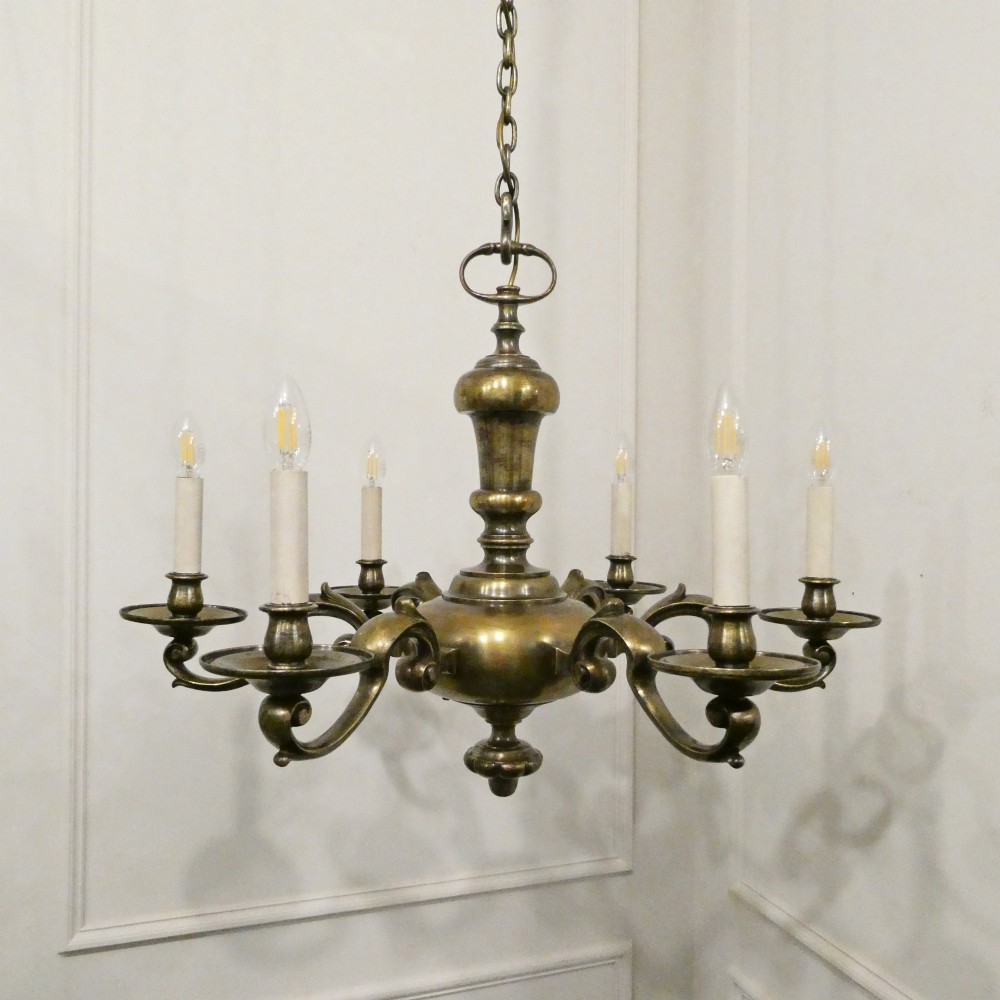 Large Edwardian Brass Chandelier Attributed to Faraday & Son