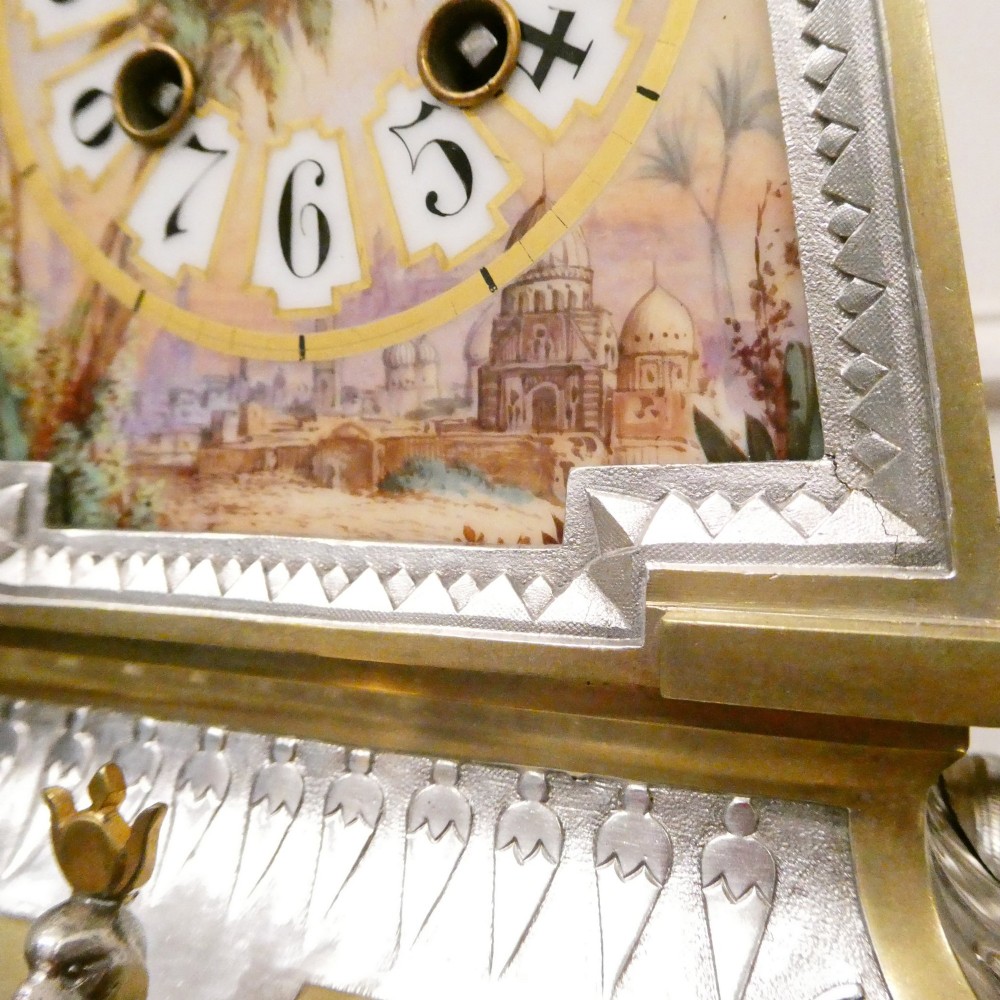 French Egyptian Revival Brass & Silver Gilt Mantel Clock by Richard et Cie View V
