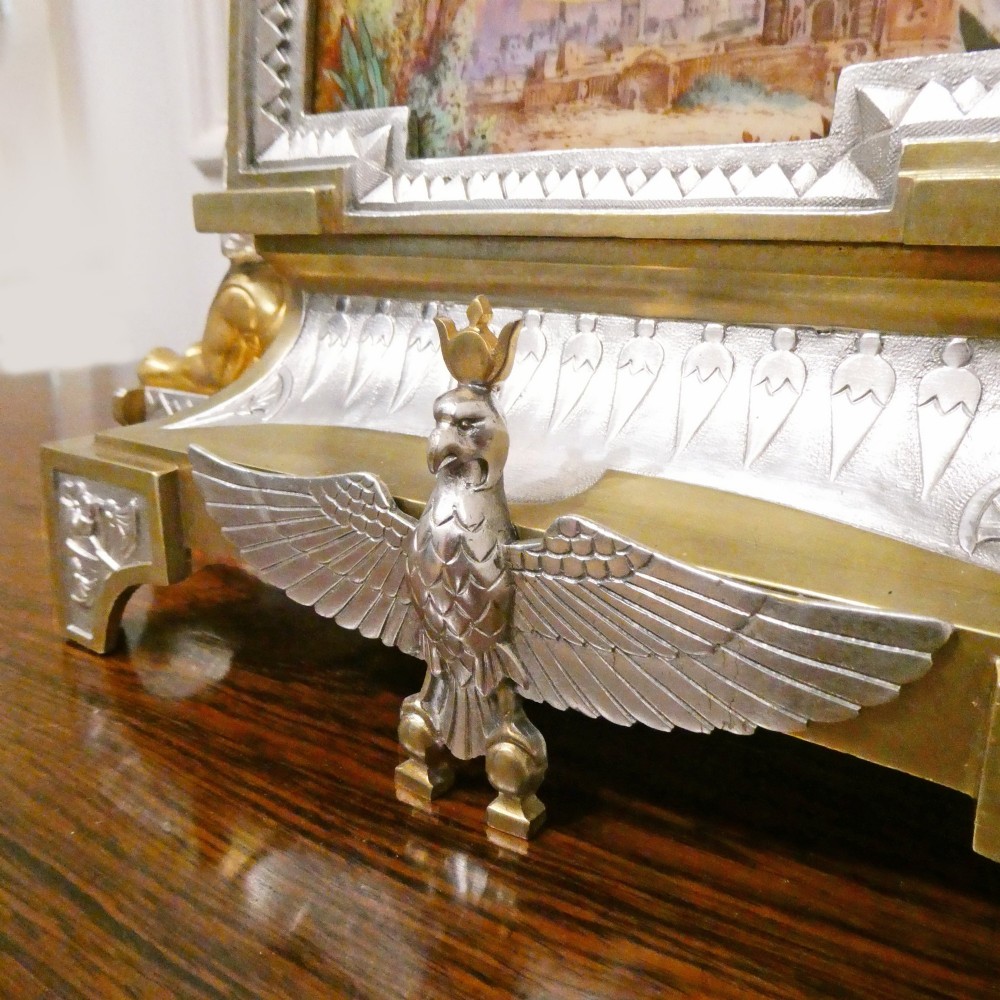 French Egyptian Revival Brass & Silver Gilt Mantel Clock by Richard et Cie View VI