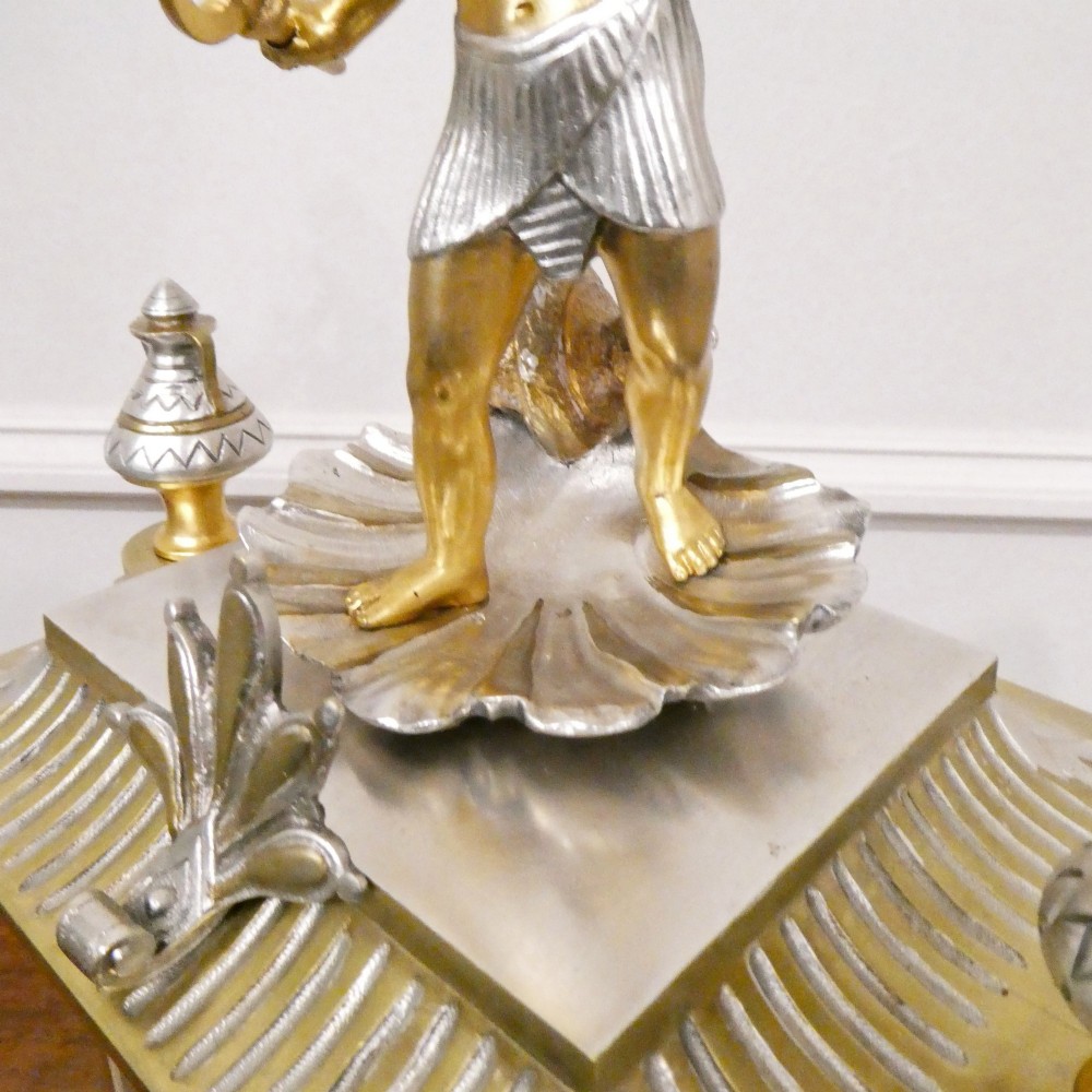 French Egyptian Revival Brass & Silver Gilt Mantel Clock by Richard et Cie View XI