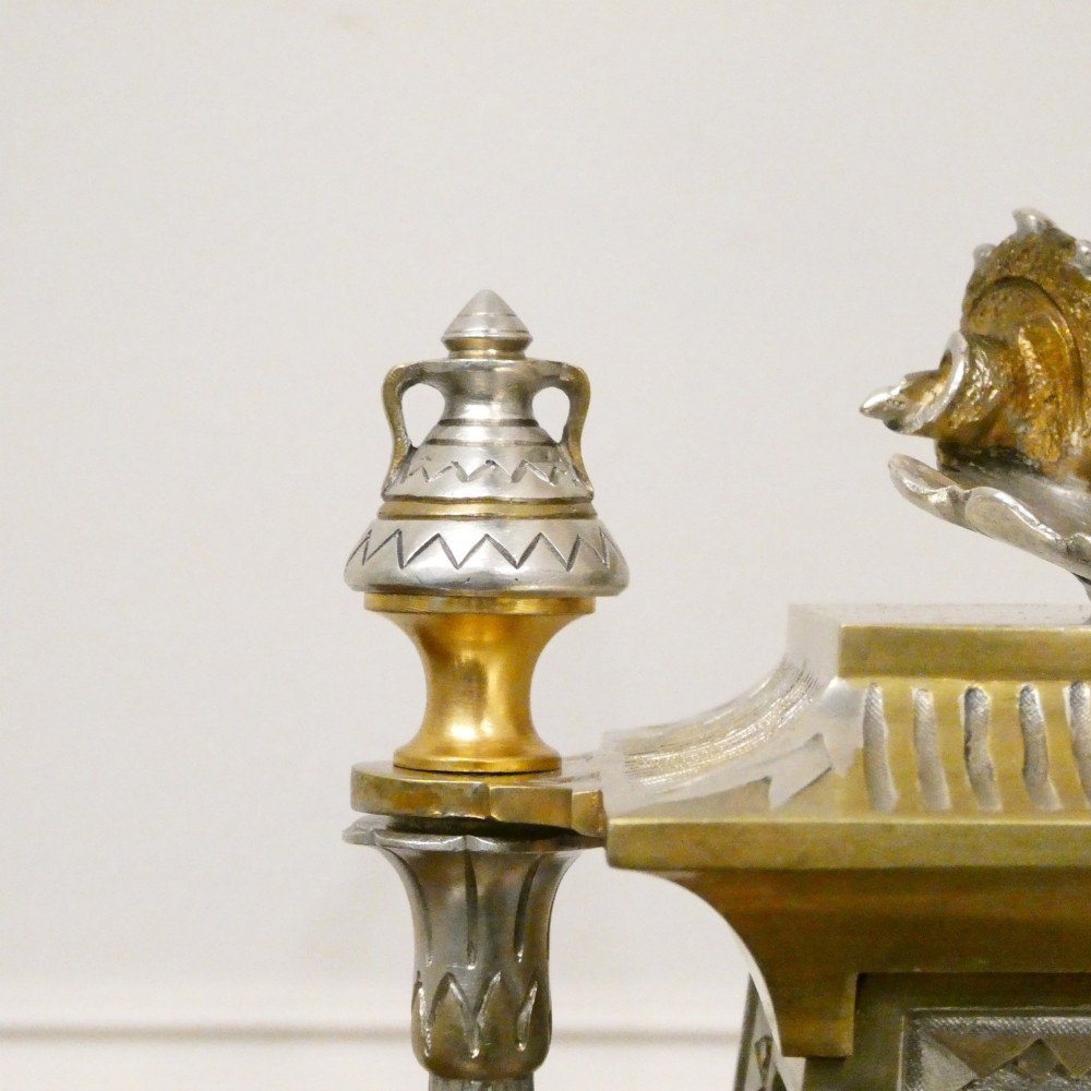 French Egyptian Revival Brass & Silver Gilt Mantel Clock by Richard et Cie View XII