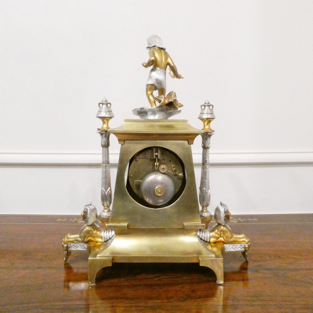 French Egyptian Revival Brass & Silver Gilt Mantel Clock by Richard et Cie View XIV