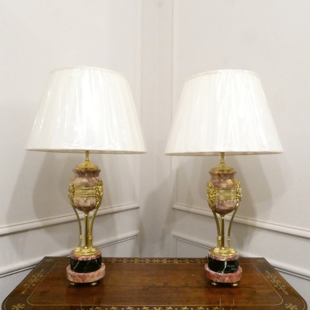 Pair of French Marble & Gilt Bronze Cassolette Table Lamps View III