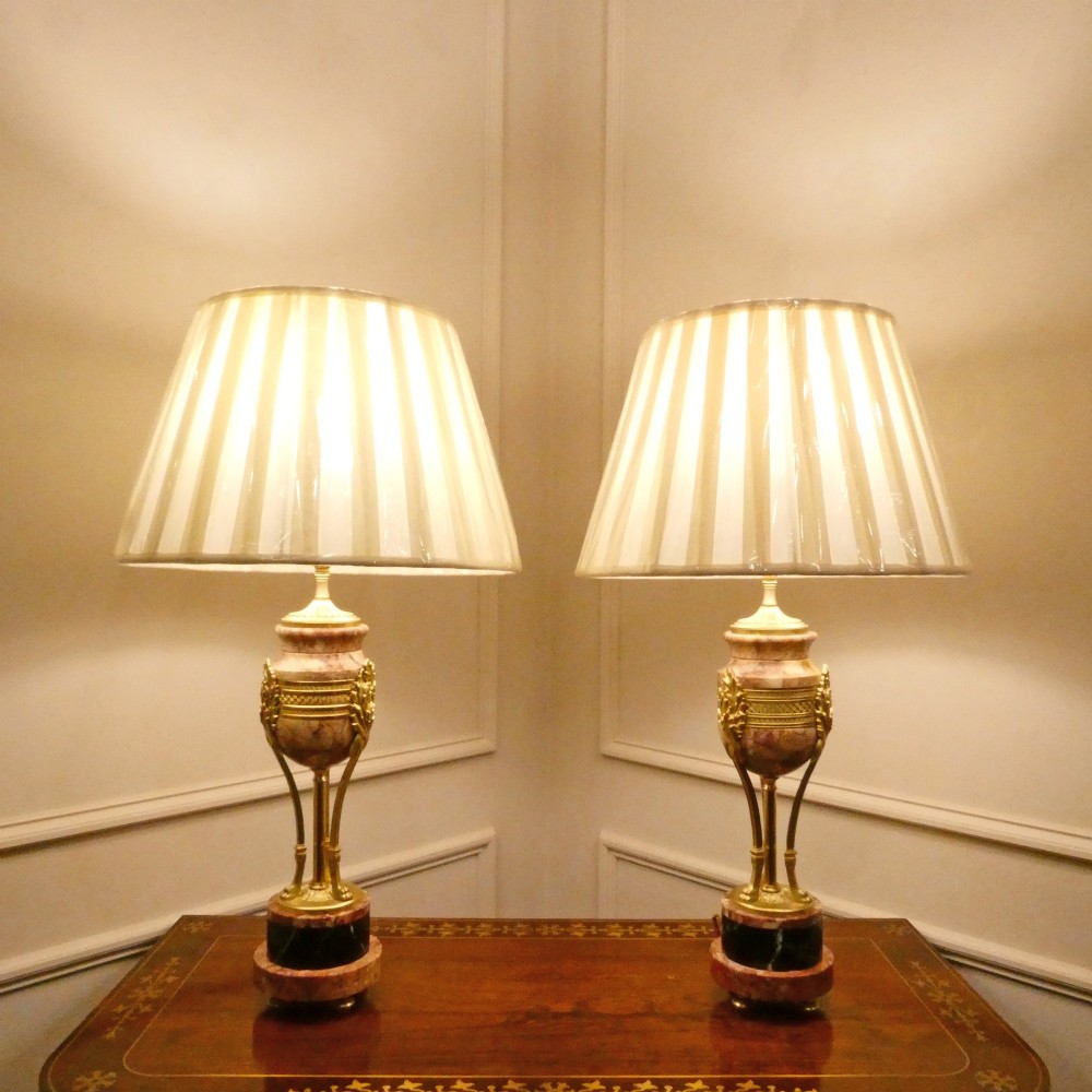 Pair of French Marble & Gilt Bronze Cassolette Table Lamps View XIV