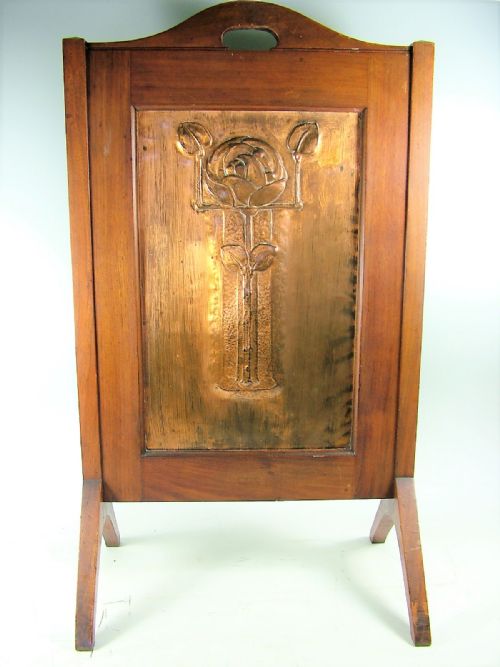 Arts & Crafts Copper Fire Screen with Elm/ Oak Frame C1900
