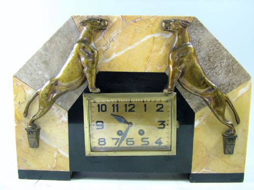 Superb French Art Deco Clock with Panthers C1920's