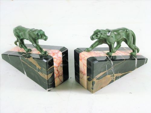Pair of French Art Deco Prowling Panther Bookends C1925