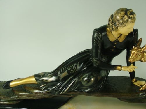 fig 1. Very Large French Art Deco Lady and Fawn by Menneville c1920-30