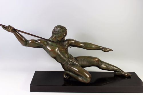 Very Large French Art Deco Spear Hunter Attributed to Hugonnet C1920-30