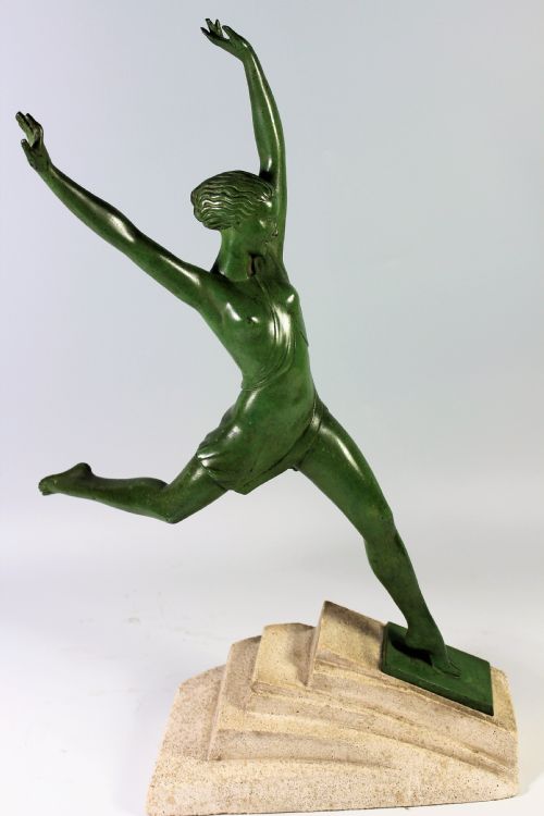 21" French Art Deco "Olympie" Leaping Girl by Fayral C1920-30