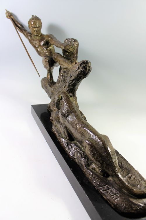 Huge 38" French Bronze Hunter & Lioness by Focht C1920-30
