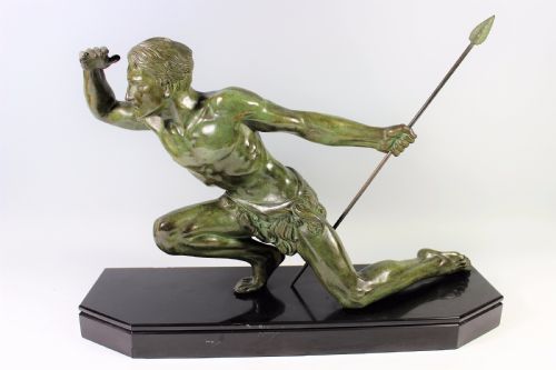 Large French Art Deco Bronze Hunter by Jean De Roncourt C1920-30