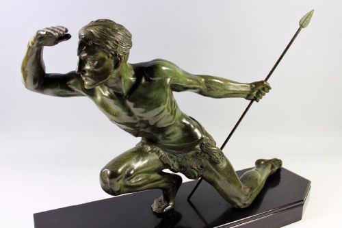 fig 1. Large French Art Deco Bronze Hunter by Jean de Roncourt c1920-30