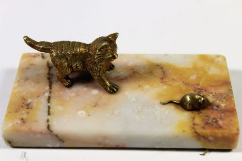 French Cast Bronze of a Cat Playing with a Mouse C1860-1880